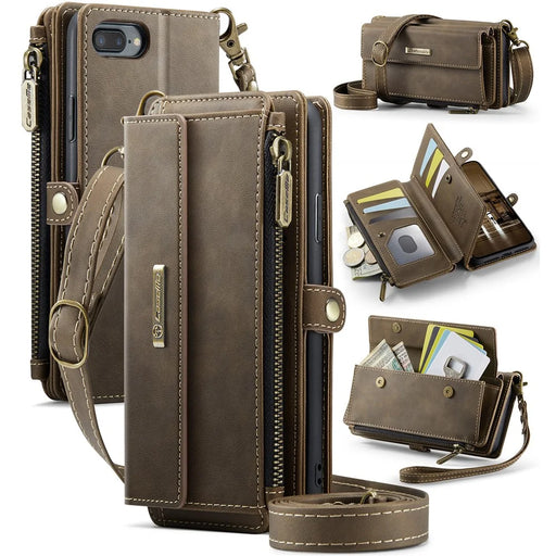 CASEME For iPhone 7 Plus 5.5 inch / iPhone 8 Plus 5.5 inch / iPhone 6 Plus 5.5 inch Case  C39 RFID Blocking Zipper Wallet Stand Leather Cover with Strap - Brown - 1