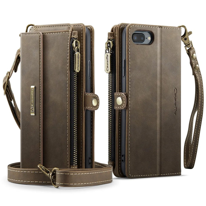 CASEME For iPhone 7 Plus 5.5 inch / iPhone 8 Plus 5.5 inch / iPhone 6 Plus 5.5 inch Case  C39 RFID Blocking Zipper Wallet Stand Leather Cover with Strap - Brown - 2