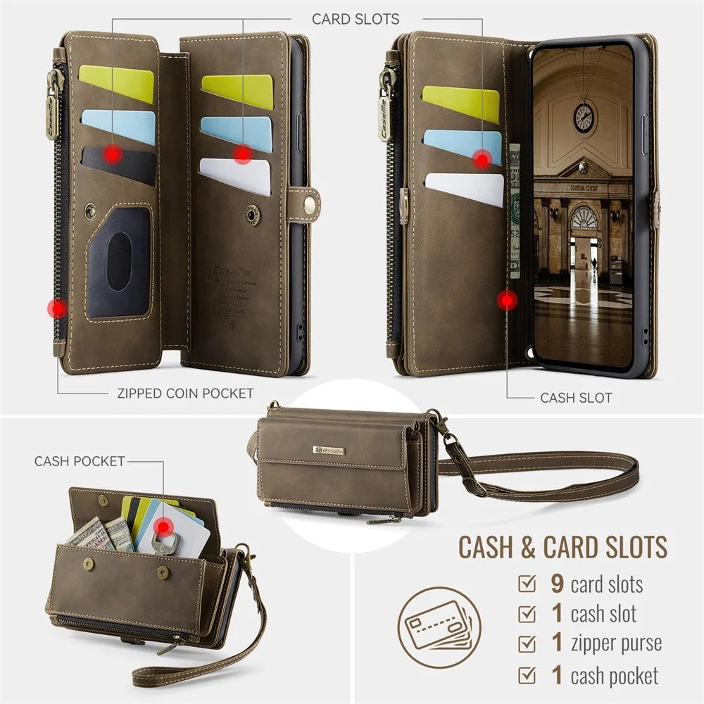 CASEME For iPhone 7 Plus 5.5 inch / iPhone 8 Plus 5.5 inch / iPhone 6 Plus 5.5 inch Case  C39 RFID Blocking Zipper Wallet Stand Leather Cover with Strap - Brown - 3