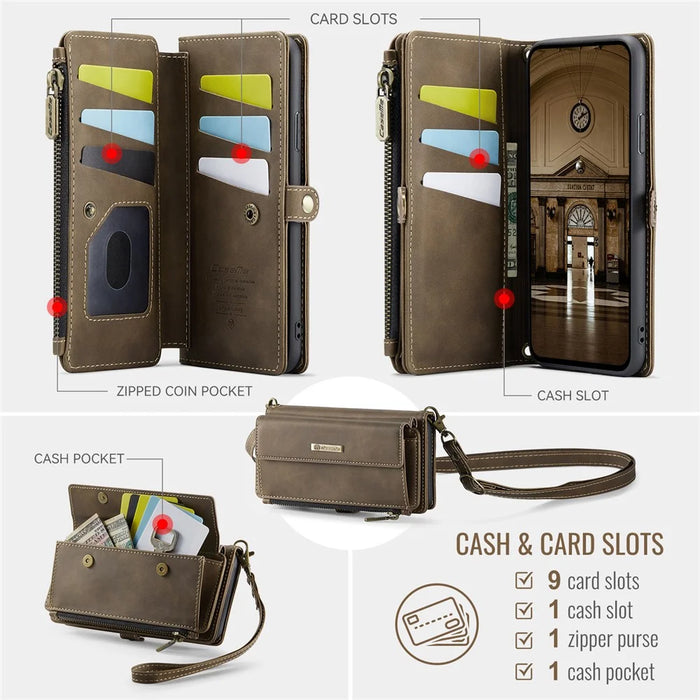 CASEME For iPhone 7 Plus 5.5 inch / iPhone 8 Plus 5.5 inch / iPhone 6 Plus 5.5 inch Case  C39 RFID Blocking Zipper Wallet Stand Leather Cover with Strap - Brown - 3