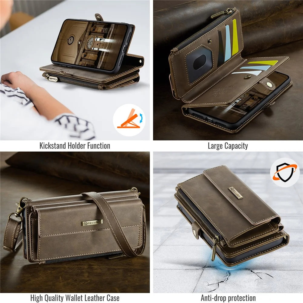 CASEME For iPhone 7 Plus 5.5 inch / iPhone 8 Plus 5.5 inch / iPhone 6 Plus 5.5 inch Case  C39 RFID Blocking Zipper Wallet Stand Leather Cover with Strap - Brown - 4