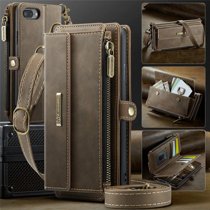 CASEME For iPhone 7 Plus 5.5 inch / iPhone 8 Plus 5.5 inch / iPhone 6 Plus 5.5 inch Case  C39 RFID Blocking Zipper Wallet Stand Leather Cover with Strap - Brown - 5