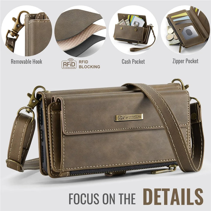 CASEME For iPhone 7 Plus 5.5 inch / iPhone 8 Plus 5.5 inch / iPhone 6 Plus 5.5 inch Case  C39 RFID Blocking Zipper Wallet Stand Leather Cover with Strap - Brown - 7