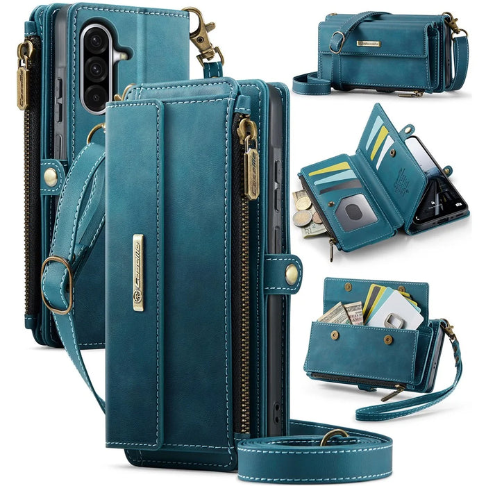 CASEME For Samsung Galaxy A56 5G Case  C39 RFID Blocking Zipper Wallet Stand Leather Cover with Strap - Green - 1