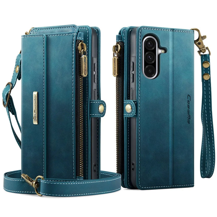 CASEME For Samsung Galaxy A56 5G Case  C39 RFID Blocking Zipper Wallet Stand Leather Cover with Strap - Green - 2