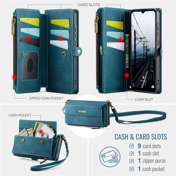 CASEME For Samsung Galaxy A56 5G Case  C39 RFID Blocking Zipper Wallet Stand Leather Cover with Strap - Green - 3