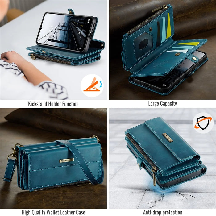 CASEME For Samsung Galaxy A56 5G Case  C39 RFID Blocking Zipper Wallet Stand Leather Cover with Strap - Green - 4