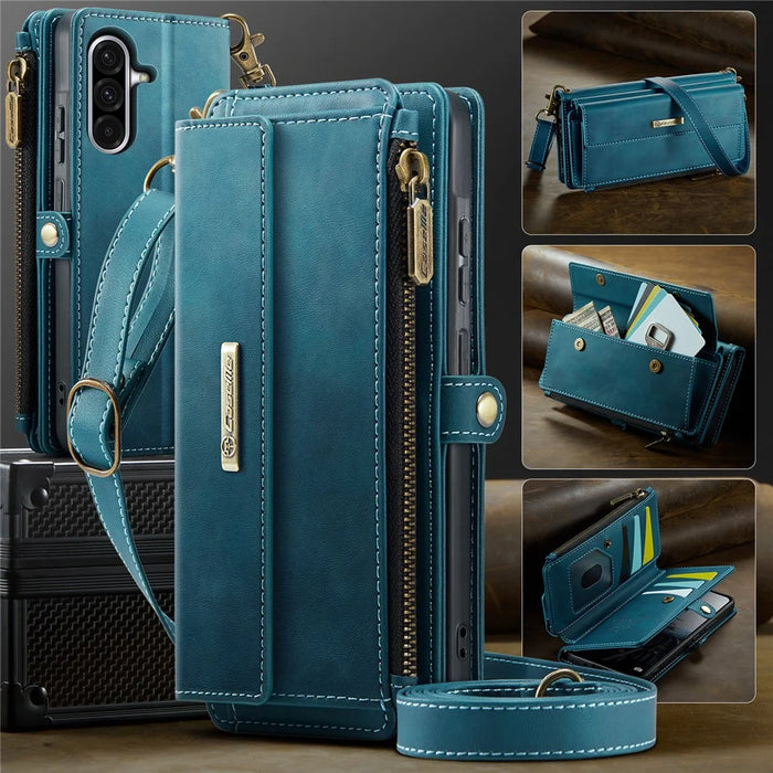 CASEME For Samsung Galaxy A56 5G Case  C39 RFID Blocking Zipper Wallet Stand Leather Cover with Strap - Green - 5