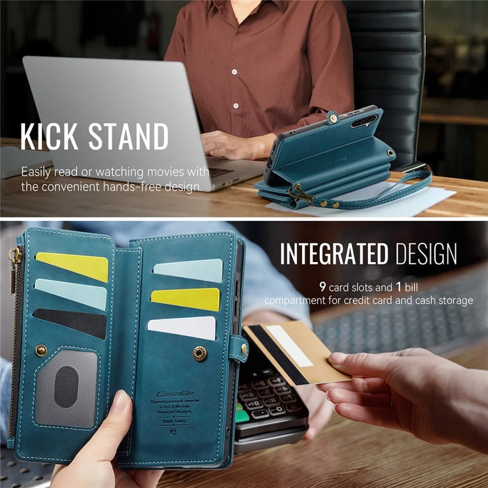 CASEME For Samsung Galaxy A56 5G Case  C39 RFID Blocking Zipper Wallet Stand Leather Cover with Strap - Green - 6