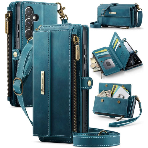 CASEME For Samsung Galaxy A55 5G Case  C39 RFID Blocking Zipper Wallet Stand Leather Cover with Strap - Green - 1