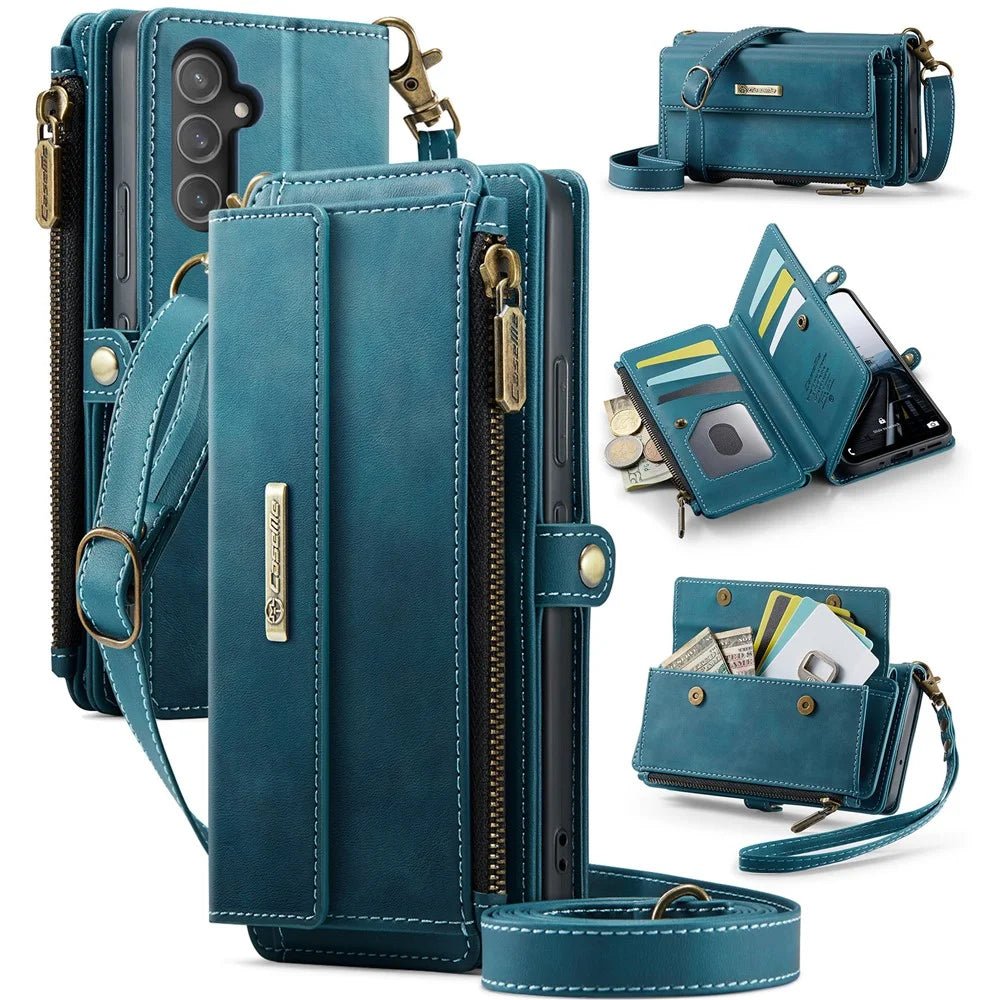 CASEME For Samsung Galaxy A54 5G Case  C39 RFID Blocking Zipper Wallet Stand Leather Cover with Strap - Green - 1