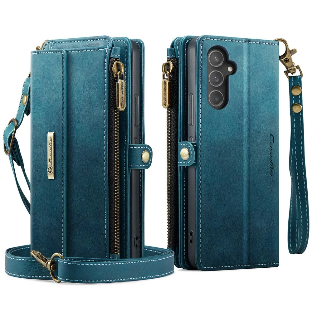 CASEME For Samsung Galaxy A54 5G Case  C39 RFID Blocking Zipper Wallet Stand Leather Cover with Strap - Green - 2