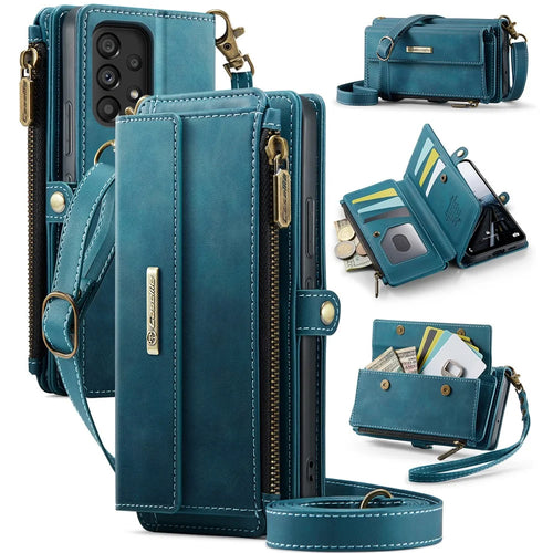 CASEME For Samsung Galaxy A53 5G Case  C39 RFID Blocking Zipper Wallet Stand Leather Cover with Strap - Green - 1