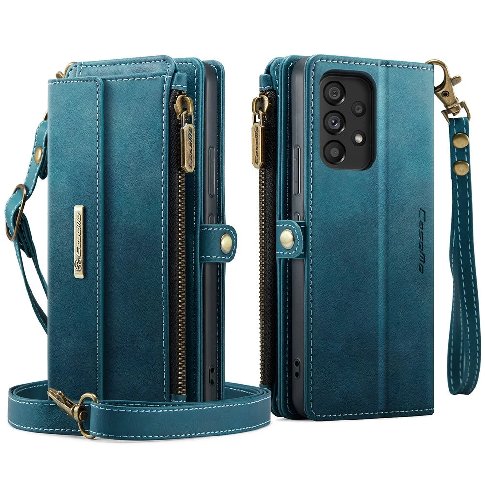 CASEME For Samsung Galaxy A53 5G Case  C39 RFID Blocking Zipper Wallet Stand Leather Cover with Strap - Green - 2