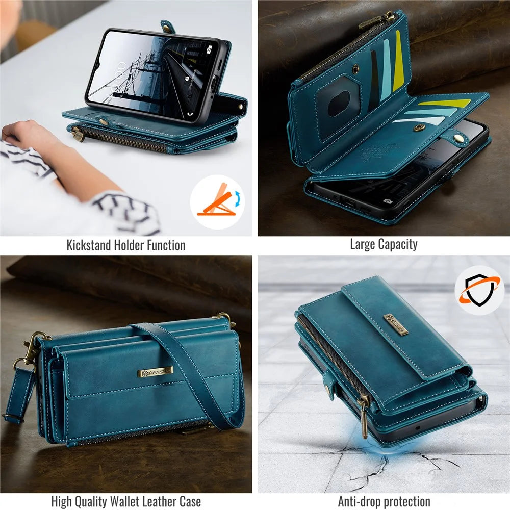 CASEME For Samsung Galaxy A53 5G Case  C39 RFID Blocking Zipper Wallet Stand Leather Cover with Strap - Green - 4