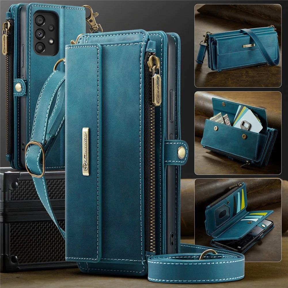 CASEME For Samsung Galaxy A53 5G Case  C39 RFID Blocking Zipper Wallet Stand Leather Cover with Strap - Green - 5