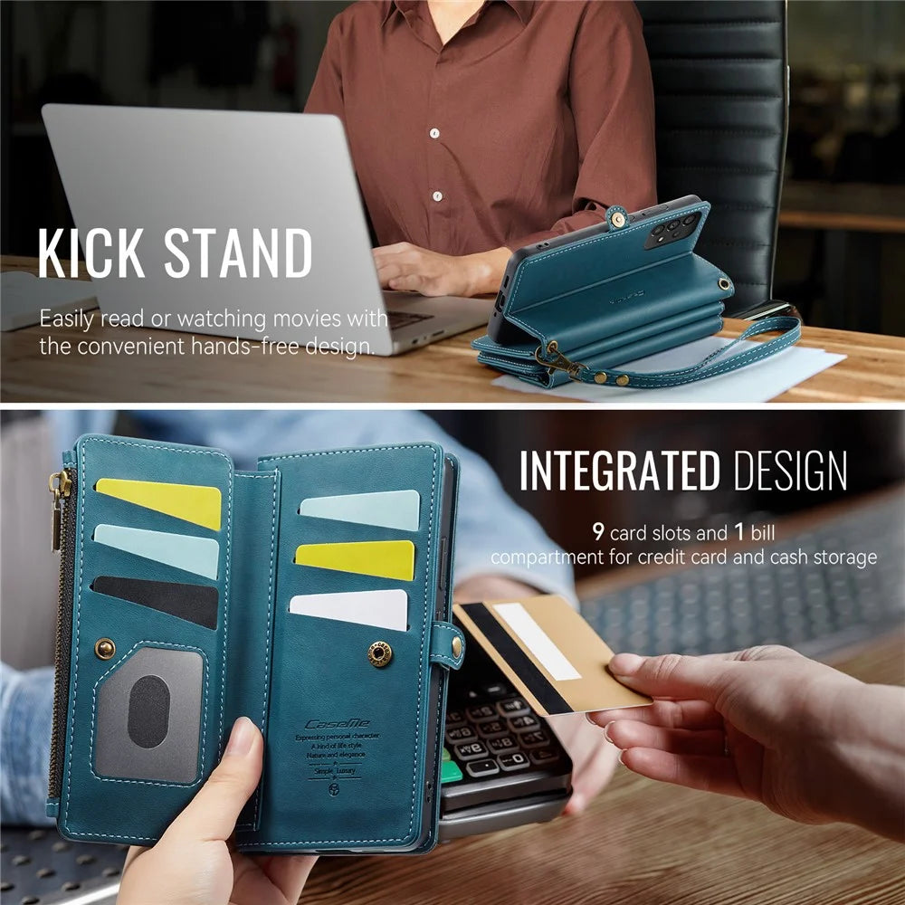 CASEME For Samsung Galaxy A53 5G Case  C39 RFID Blocking Zipper Wallet Stand Leather Cover with Strap - Green - 6