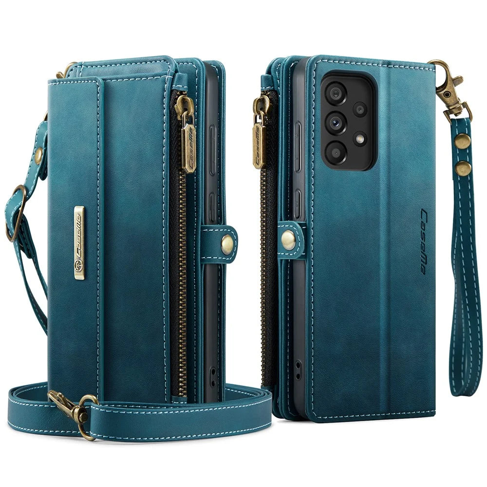 CASEME For Samsung Galaxy A52 5G / Galaxy A52 4G Case  C39 RFID Blocking Zipper Wallet Stand Leather Cover with Strap - Green - 2