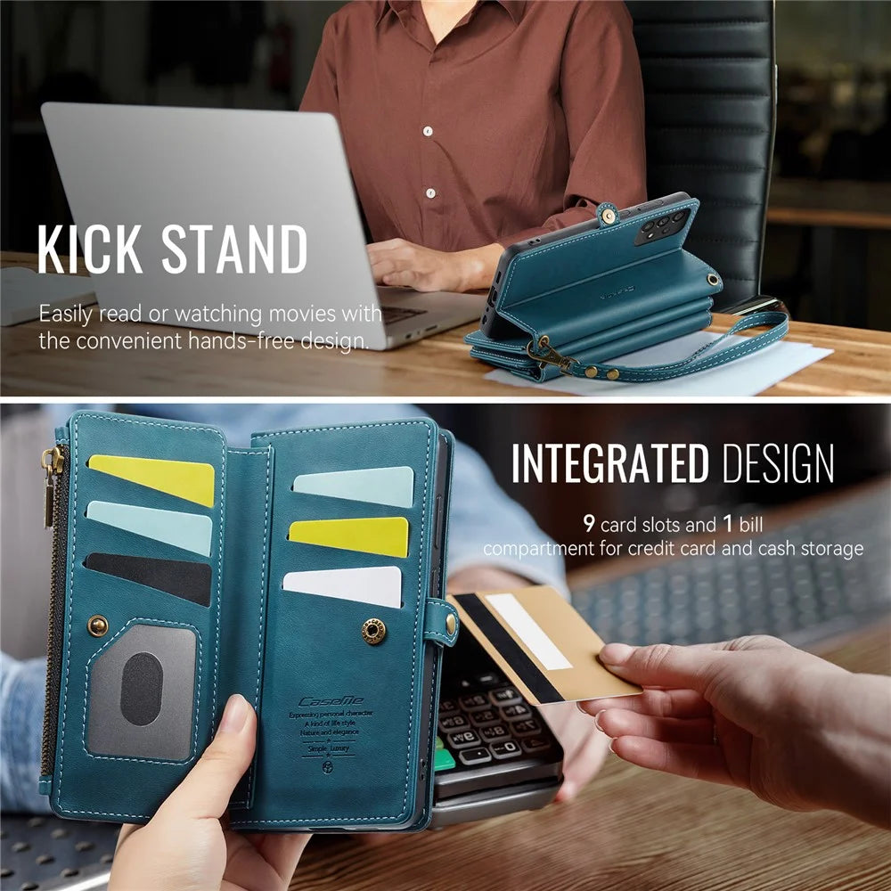 CASEME For Samsung Galaxy A52 5G / Galaxy A52 4G Case  C39 RFID Blocking Zipper Wallet Stand Leather Cover with Strap - Green - 6