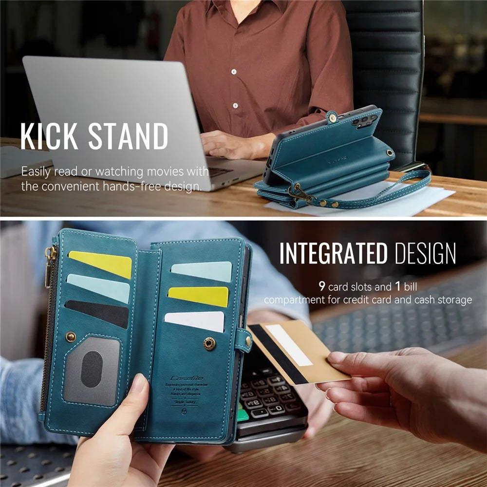 CASEME For Samsung Galaxy A13 5G / Galaxy A13 4G Case  C39 RFID Blocking Zipper Wallet Stand Leather Cover with Strap - Green - 6