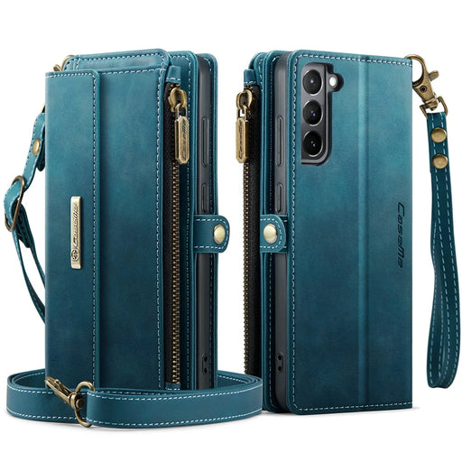 CASEME For Samsung Galaxy S21+ 5G Case  C39 RFID Blocking Zipper Wallet Stand Leather Cover with Strap - Green - 2