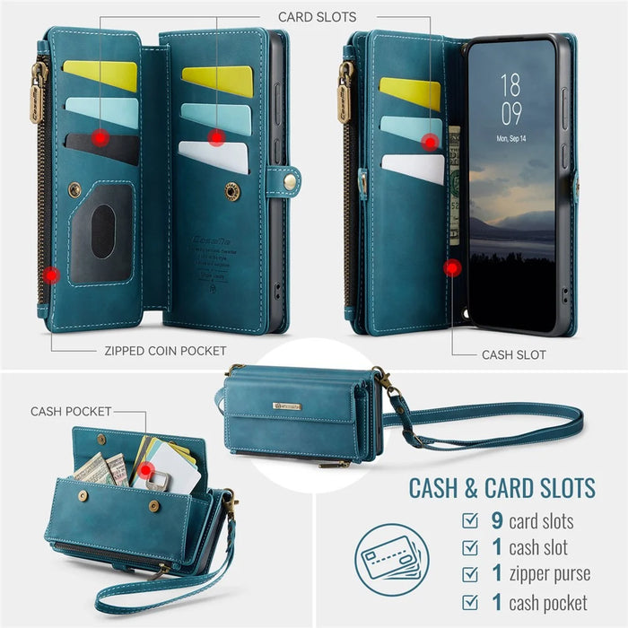 CASEME For Samsung Galaxy S21+ 5G Case  C39 RFID Blocking Zipper Wallet Stand Leather Cover with Strap - Green - 3