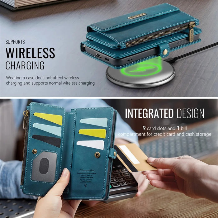 CASEME For Samsung Galaxy S21+ 5G Case  C39 RFID Blocking Zipper Wallet Stand Leather Cover with Strap - Green - 6