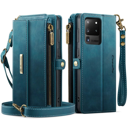 CASEME For Samsung Galaxy S20 Ultra Case  C39 RFID Blocking Zipper Wallet Stand Leather Cover with Strap - Green - 2