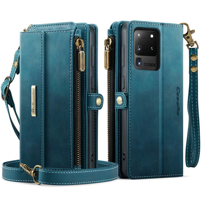 CASEME For Samsung Galaxy S20 Ultra Case  C39 RFID Blocking Zipper Wallet Stand Leather Cover with Strap - Green - 2