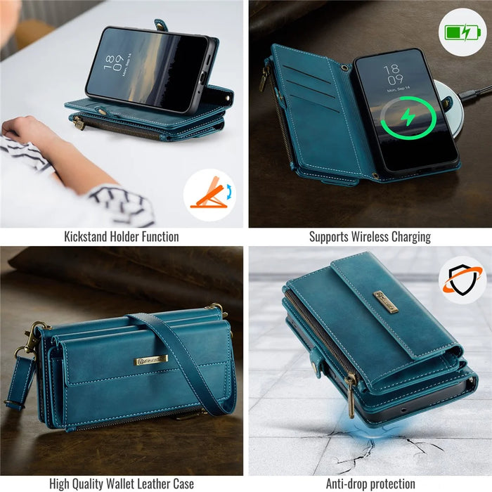 CASEME For Samsung Galaxy S20 Ultra Case  C39 RFID Blocking Zipper Wallet Stand Leather Cover with Strap - Green - 4