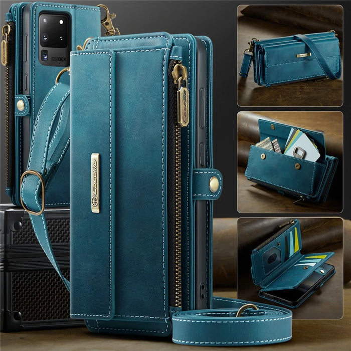 CASEME For Samsung Galaxy S20 Ultra Case  C39 RFID Blocking Zipper Wallet Stand Leather Cover with Strap - Green - 5