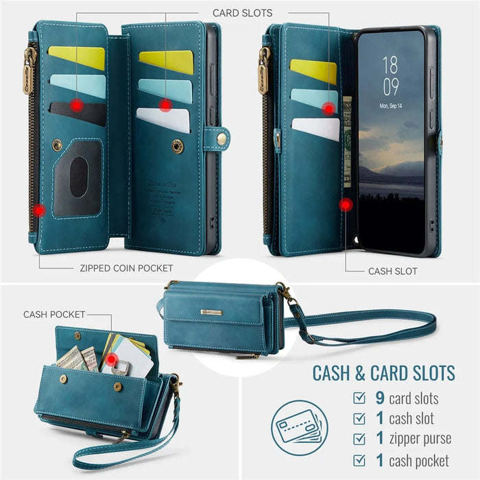 CASEME For Samsung Galaxy S20 FE Case  C39 RFID Blocking Zipper Wallet Stand Leather Cover with Strap - Green - 3