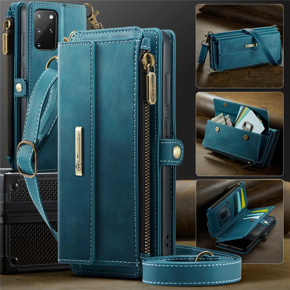 CASEME For Samsung Galaxy S20 Plus 4G / Galaxy S20 Plus 5G Case  C39 RFID Blocking Zipper Wallet Stand Leather Cover with Strap - Green - 5