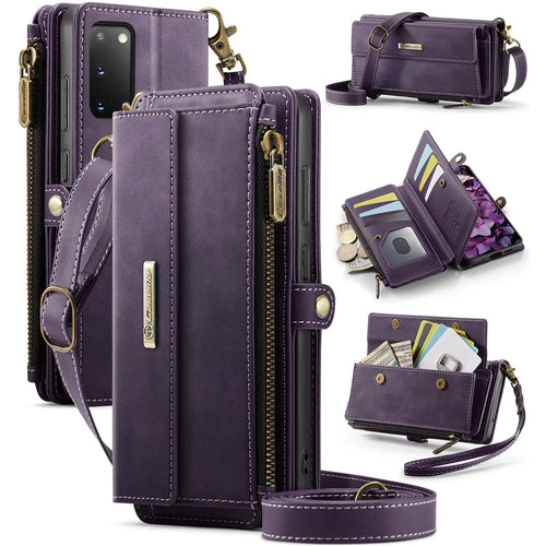 CASEME For Samsung Galaxy S20 4G / Galaxy S20 5G Case  C39 RFID Blocking Zipper Wallet Stand Leather Cover with Strap - Purple - 1