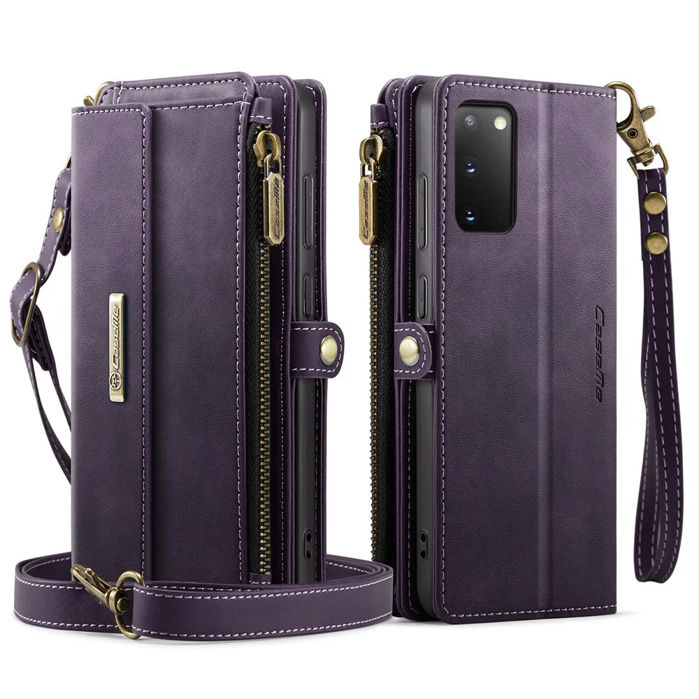 CASEME For Samsung Galaxy S20 4G / Galaxy S20 5G Case  C39 RFID Blocking Zipper Wallet Stand Leather Cover with Strap - Purple - 2