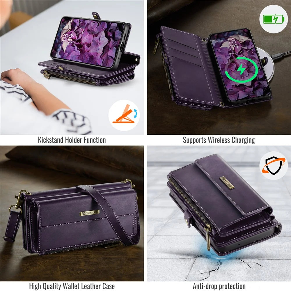 CASEME For Samsung Galaxy S20 4G / Galaxy S20 5G Case  C39 RFID Blocking Zipper Wallet Stand Leather Cover with Strap - Purple - 4