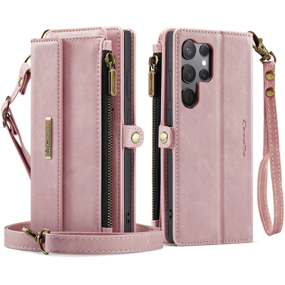 CASEME For Samsung Galaxy S23 Ultra Case  C39 RFID Blocking Zipper Wallet Stand Leather Cover with Strap - Pink - 2
