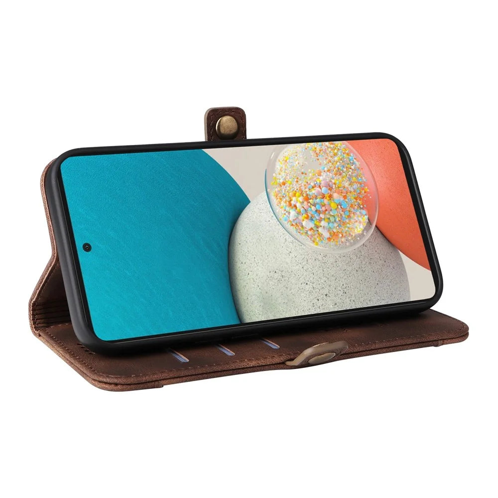 YIKATU YK-002 For Samsung Galaxy A23 5G (Global Version) / 4G / F23 5G / M23 5G / M13 4G Skin-touch Feeling Phone Case with Outer Card Slot Design, Collision-proof PU Leather Wallet Stand Shell - Brown - 3