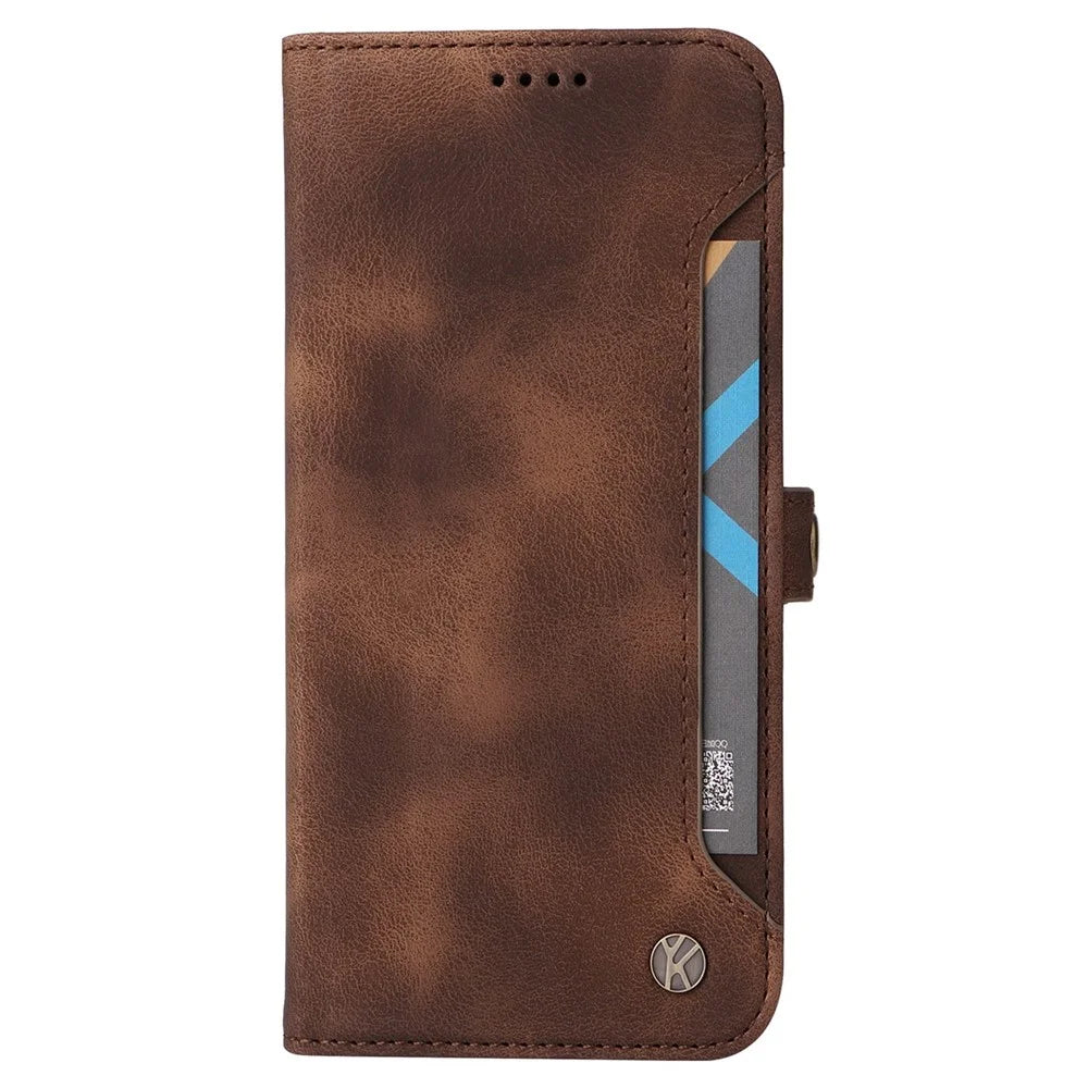 YIKATU YK-002 For Samsung Galaxy A23 5G (Global Version) / 4G / F23 5G / M23 5G / M13 4G Skin-touch Feeling Phone Case with Outer Card Slot Design, Collision-proof PU Leather Wallet Stand Shell - Brown - 7