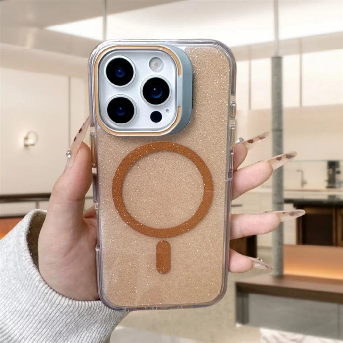 For iPhone 16 Pro Max Case Compatible with MagSafe Lens Kicktand Glitter PC Phone Cover - Gold - 2