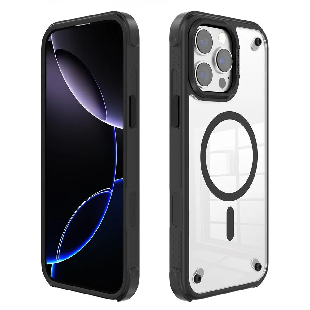 For iPhone 16 Pro Max Case Compatible with MagSafe Corner Protection PC + TPU Clear Back Cover - Black - 1