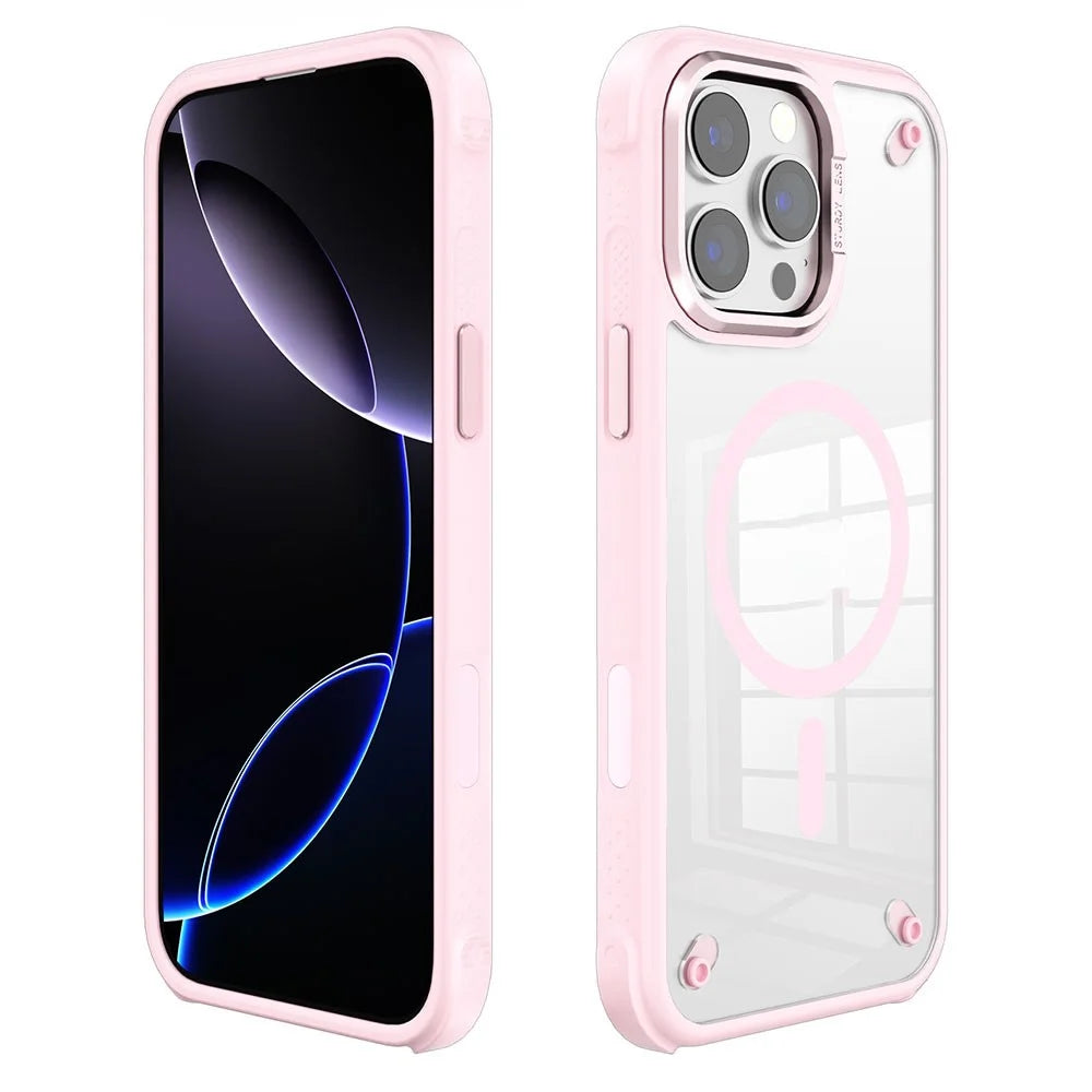 For iPhone 16 Pro Case Compatible with MagSafe Corner Protection PC + TPU Clear Back Cover - Pink - 1