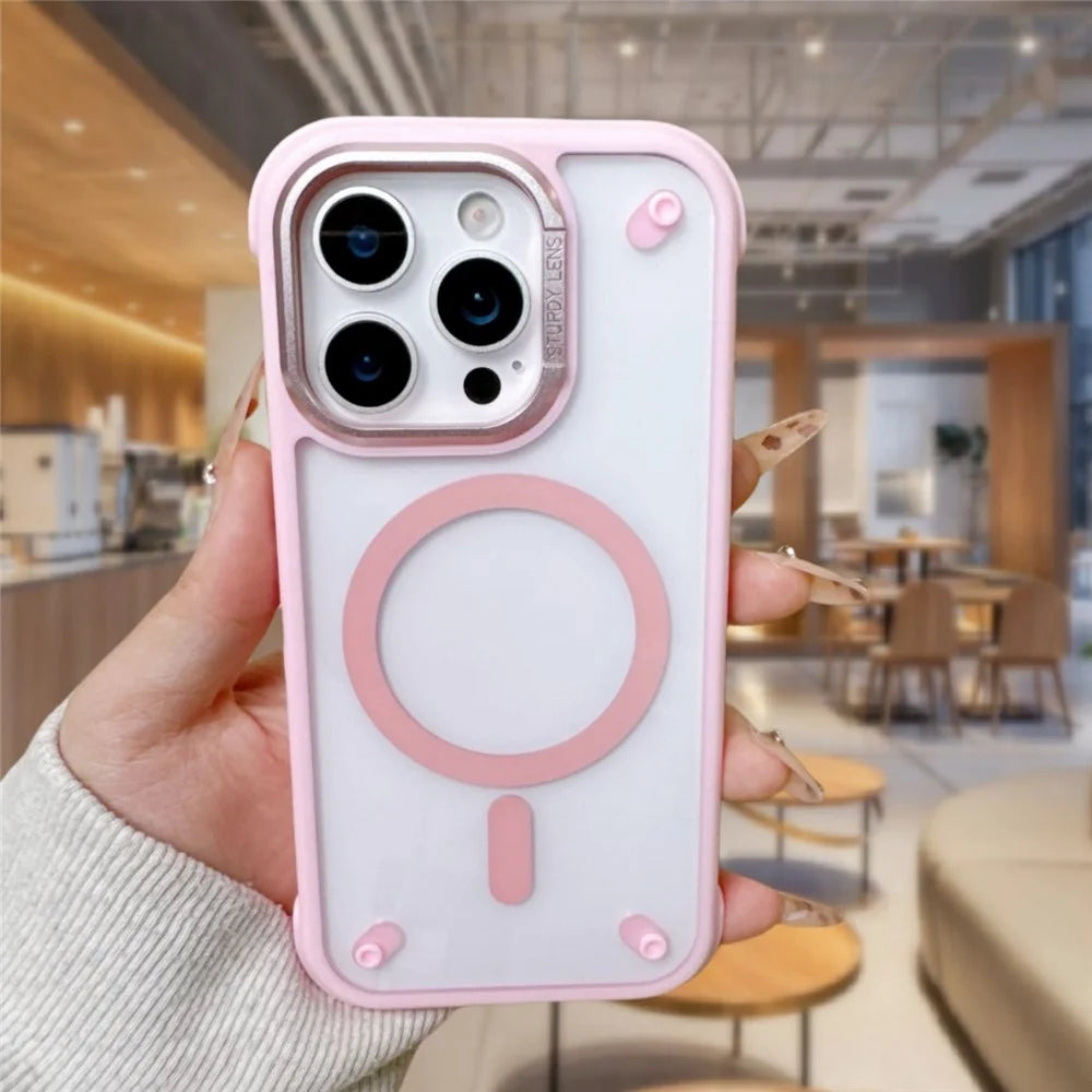 For iPhone 16 Pro Case Compatible with MagSafe Corner Protection PC + TPU Clear Back Cover - Pink - 2