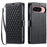 For Google Pixel 9 Pro  /  Pixel 9 Leather Case Rhombus Texture Wallet Stand Phone Cover with Wrist Strap - Black - 1