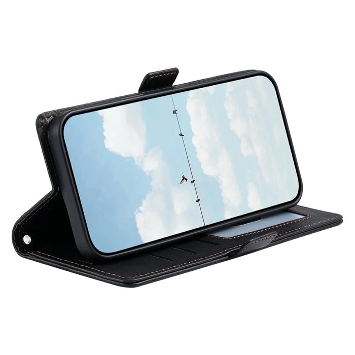 For Google Pixel 9 Pro XL Leather Case Rhombus Texture Wallet Stand Phone Cover with Wrist Strap - Black - 3