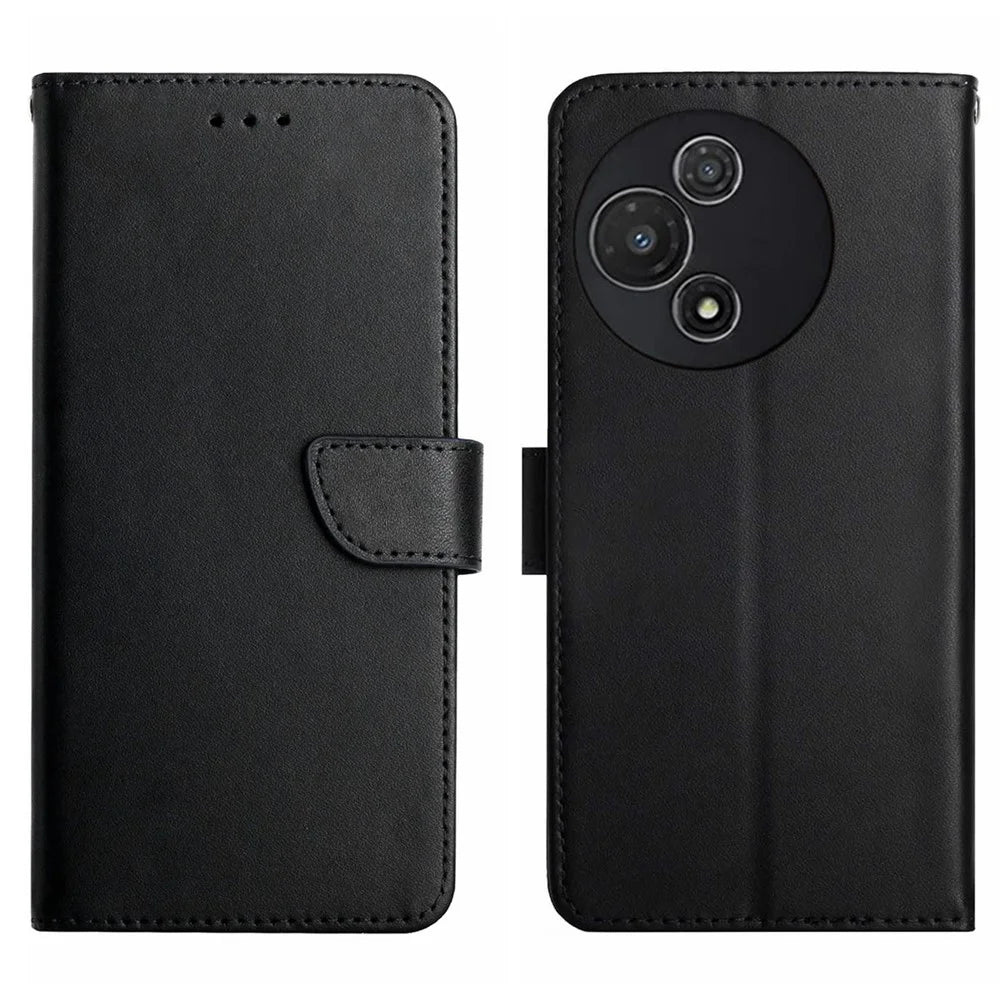 For TCL 60R 5G Case Genuine Cow Leather Phone Cover Nappa Texture - Black - 1