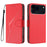 For iPhone 17 Pro Case Triangle Imprint Leather Phone Cover with Lanyard - Red - 1