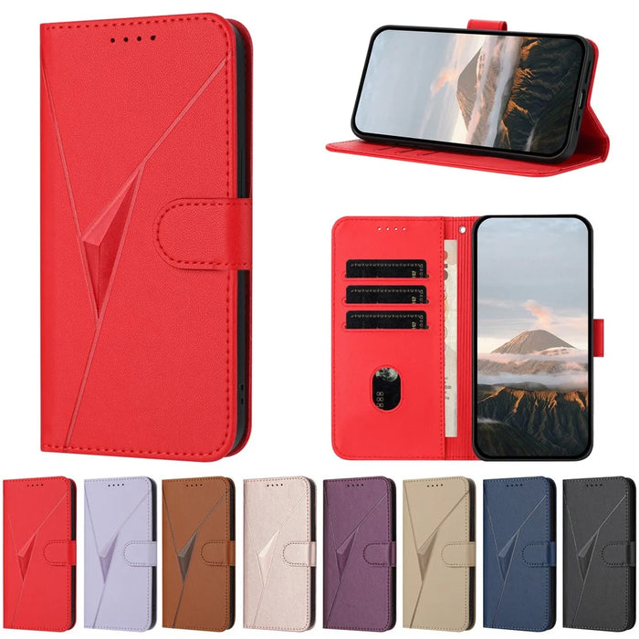 For iPhone 17 Pro Case Triangle Imprint Leather Phone Cover with Lanyard - Red - 2