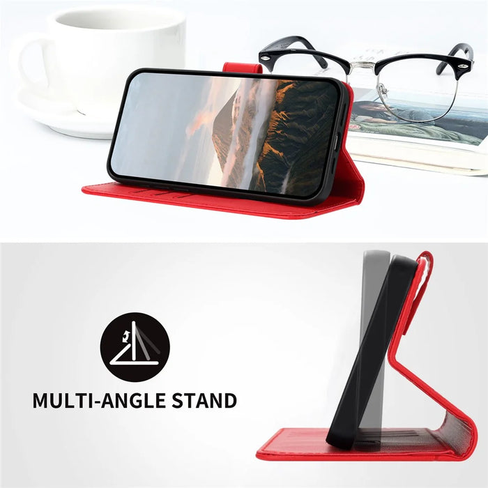 For iPhone 17 Pro Max Case Triangle Imprint Leather Phone Cover with Lanyard - Red - 4