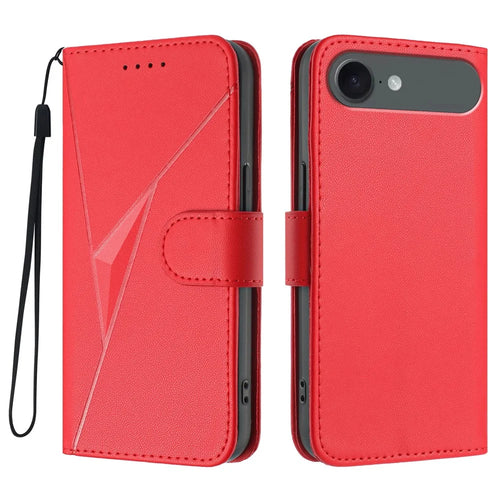 For iPhone Air Case Triangle Imprint Leather Phone Cover with Lanyard - Red - 1